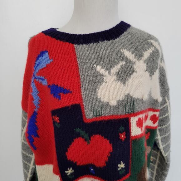 Vintage Women Novelty Twee Shetland Wool Sweater Granny Country Patchwork Large - Picture 5 of 13